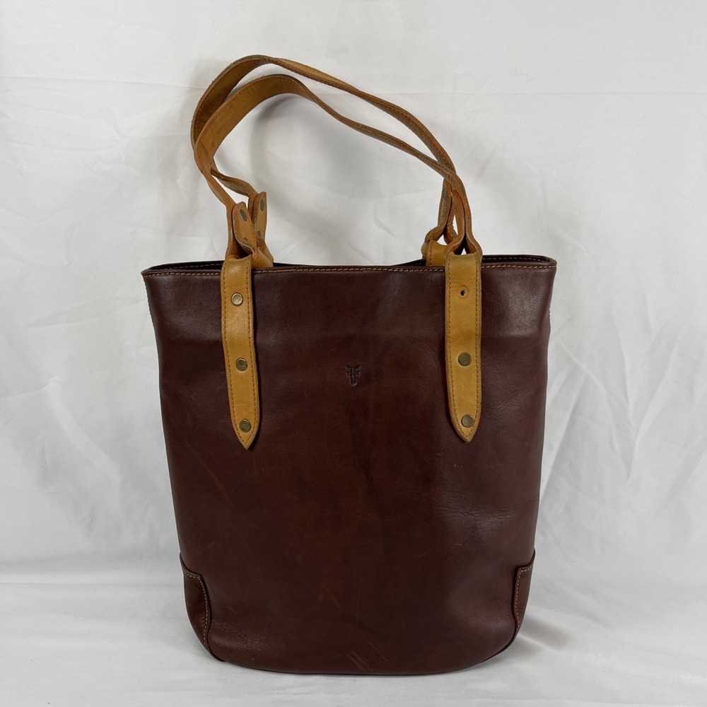 VINTAGE Frye Cognac Brown Leather Hobo Medium Tote Bag‎